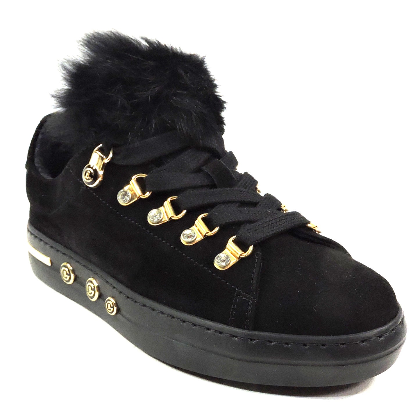 BALDININI ๐ฎ๐น WOMEN'S BLACK SOFT SUEDE FUR TRIM FASHION SNEAKERS