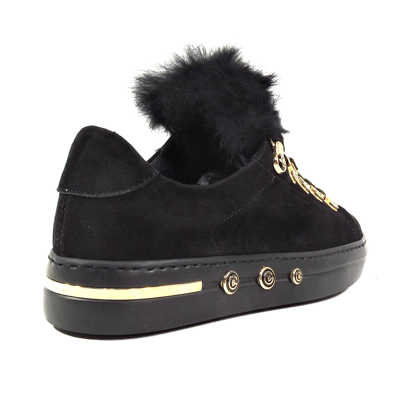 BALDININI ๐ฎ๐น WOMEN'S BLACK SOFT SUEDE FUR TRIM FASHION SNEAKERS