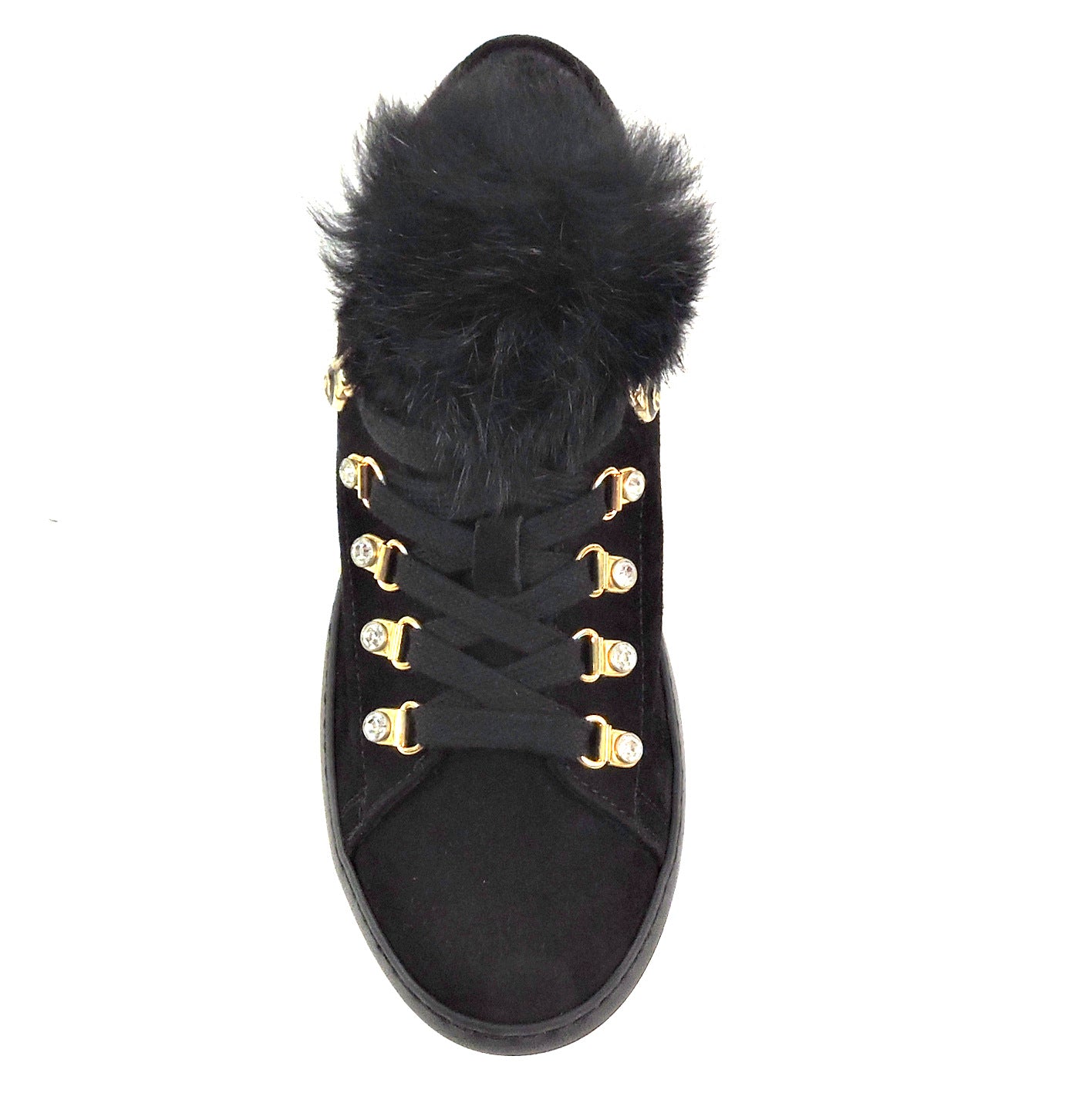 BALDININI ๐ฎ๐น WOMEN'S BLACK SOFT SUEDE FUR TRIM FASHION SNEAKERS