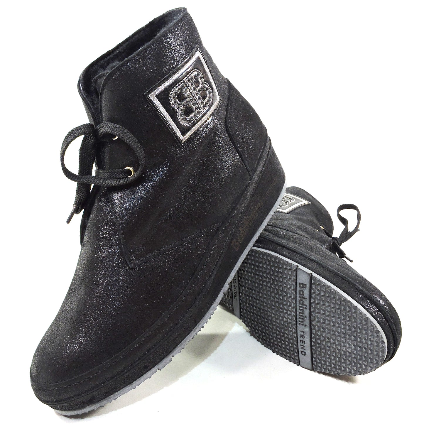 BALDININI 🇮🇹 WOMEN'S BLACK SOFT SUEDE SHERLING WEDGE WINTER COMFORT BOOTIE