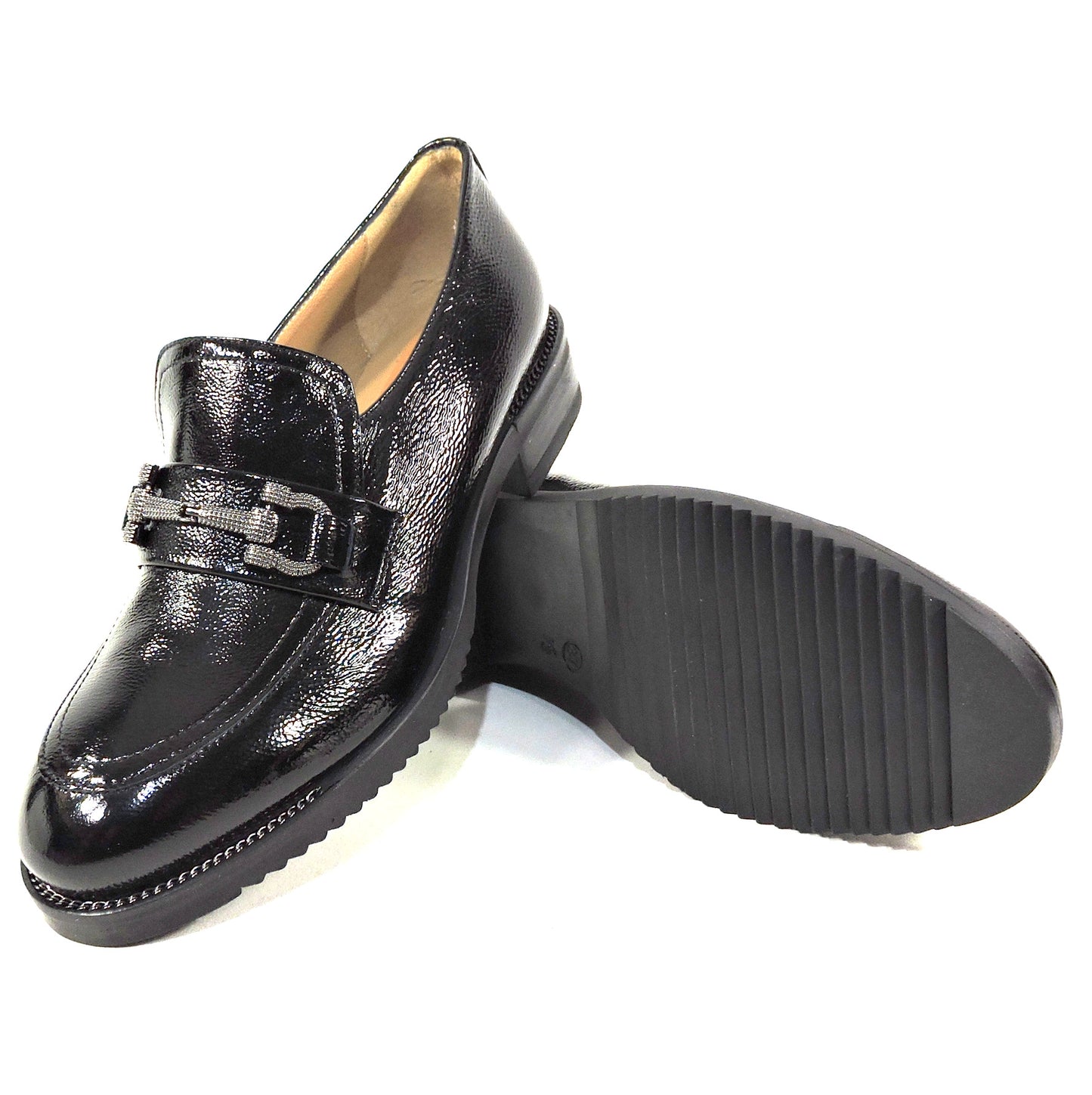 CHIARA COLINI 🇮🇹 WOMEN'S BLACK SOFT PATENT LEATHER COMFORT LOAFERS