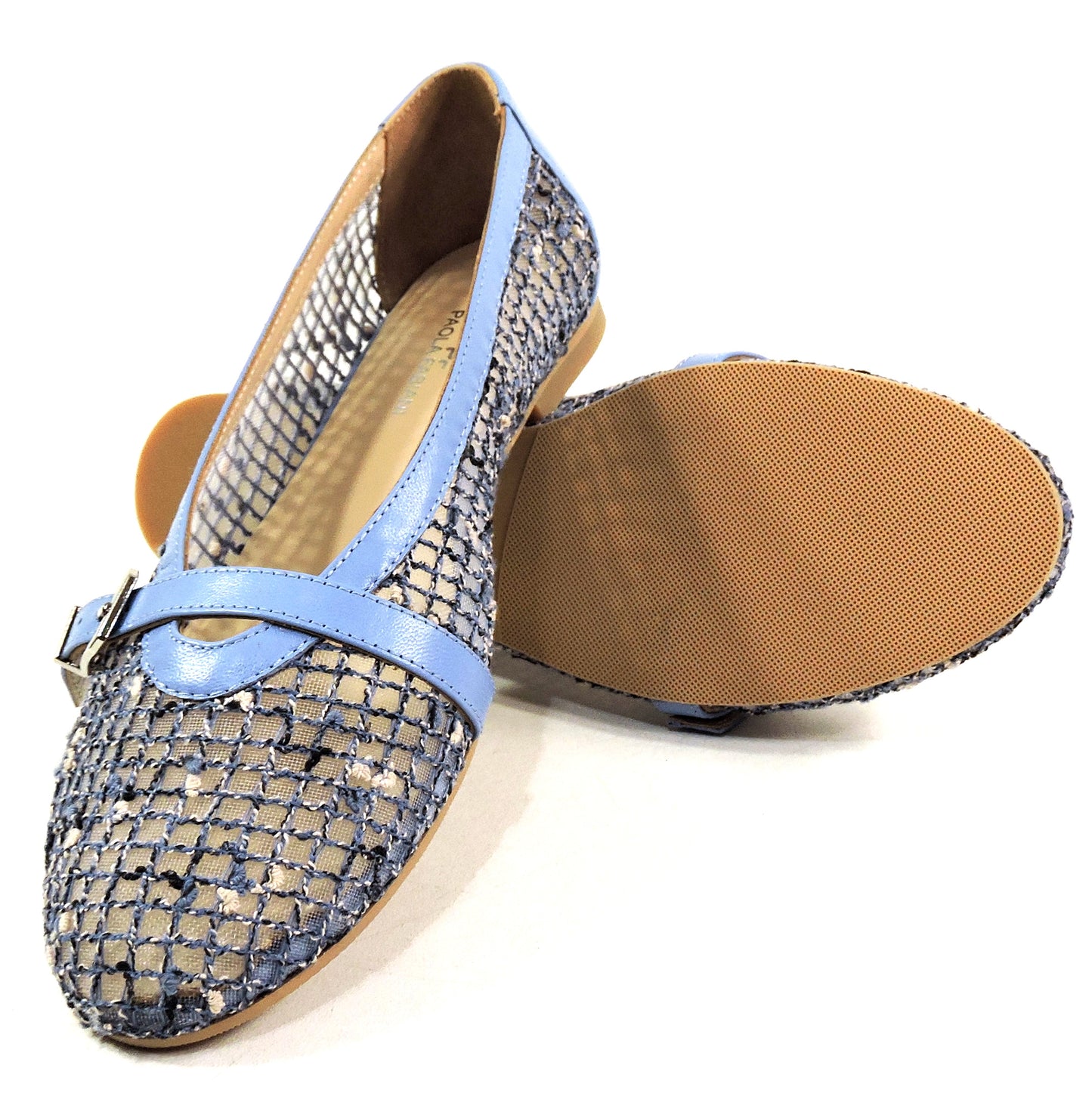 PAOLA FABIANI 🇮🇹 WOMEN'S BLUE SOFT LEATHER COMFORT SUMMER FLAT BALLET