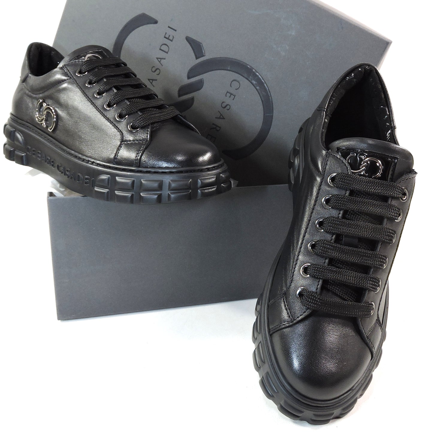 CASADEI 🇮🇹 WOMEN"S BLACK SOFT LEATHER COMFORT FASHION SNEAKERS