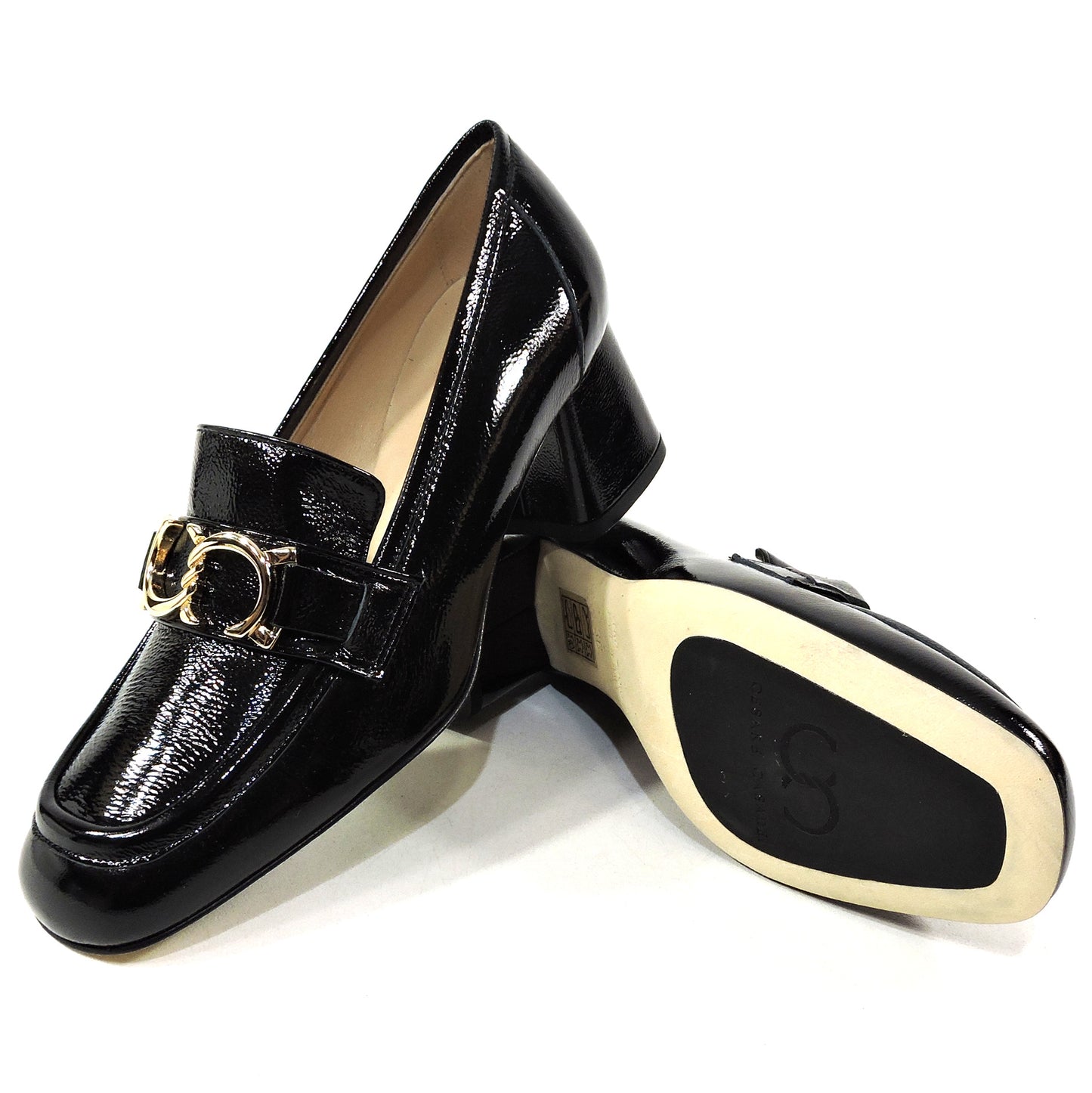 CASADEI 🇮🇹 WOMEN'S BLACK PATENT LEATHER COMFORT FASHION HEELED LOAFERS
