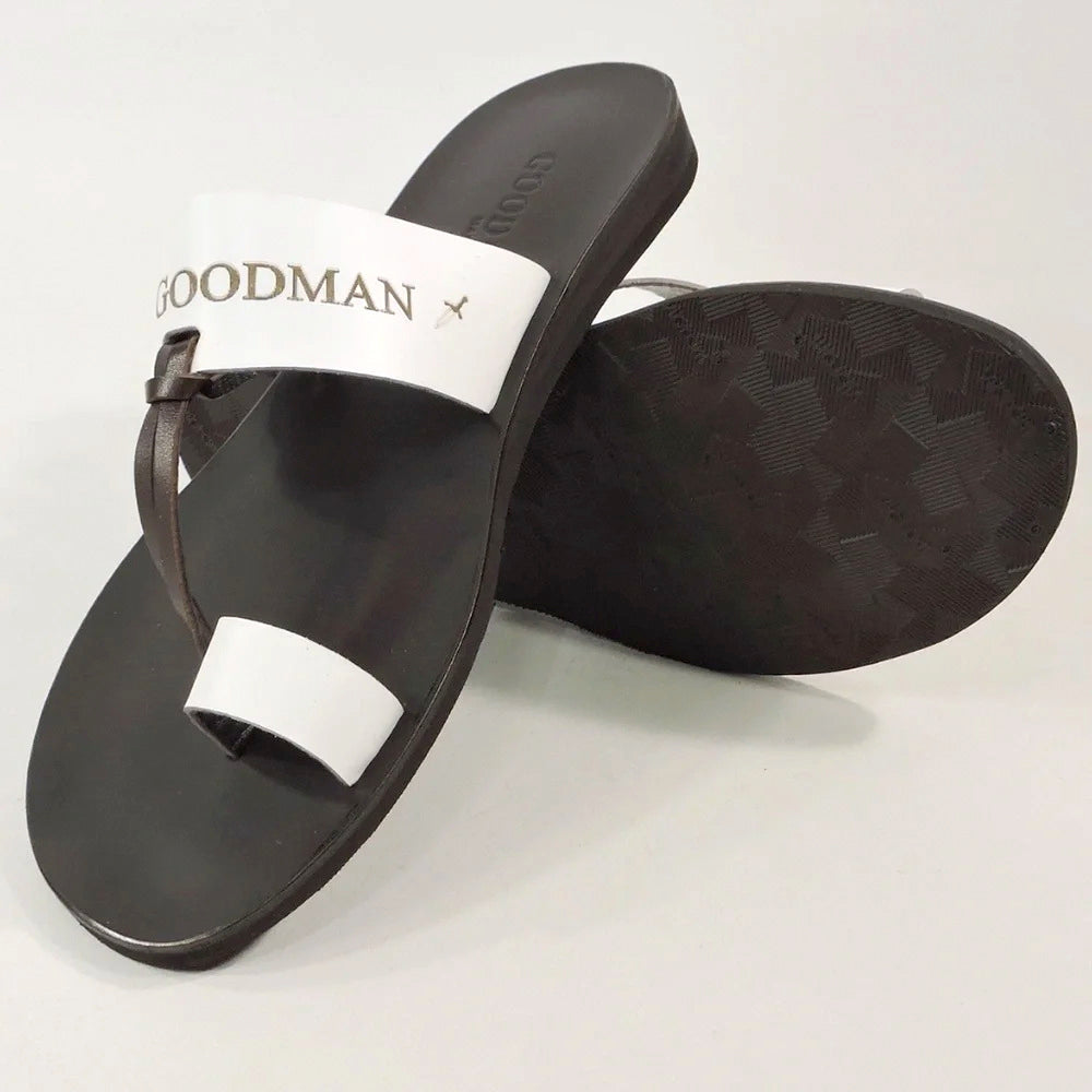 GOODMAN 🇮🇹 MENS BROWN & WHITE SOFT LEATHER COMFORT SUMMER FLATS SANDALS