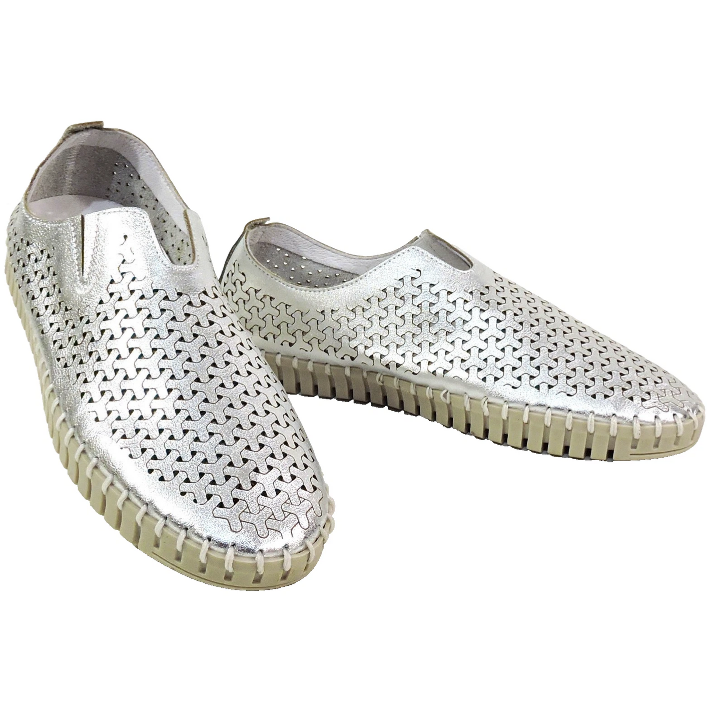 FRAU 🇮🇹 WOMEN'S SOFT SILVER LEATHER COMFORT SUMMER LOAFERS