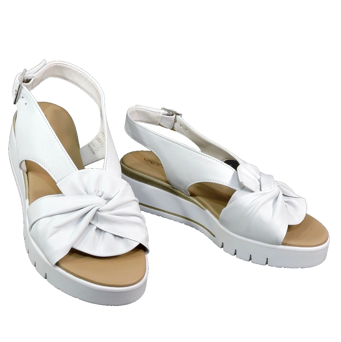SPACE MODA BY REPO 🇮🇹 WOMEN'S WHITE SOFT LEATHER COMFORT SUMMER WEDGE SANDALS