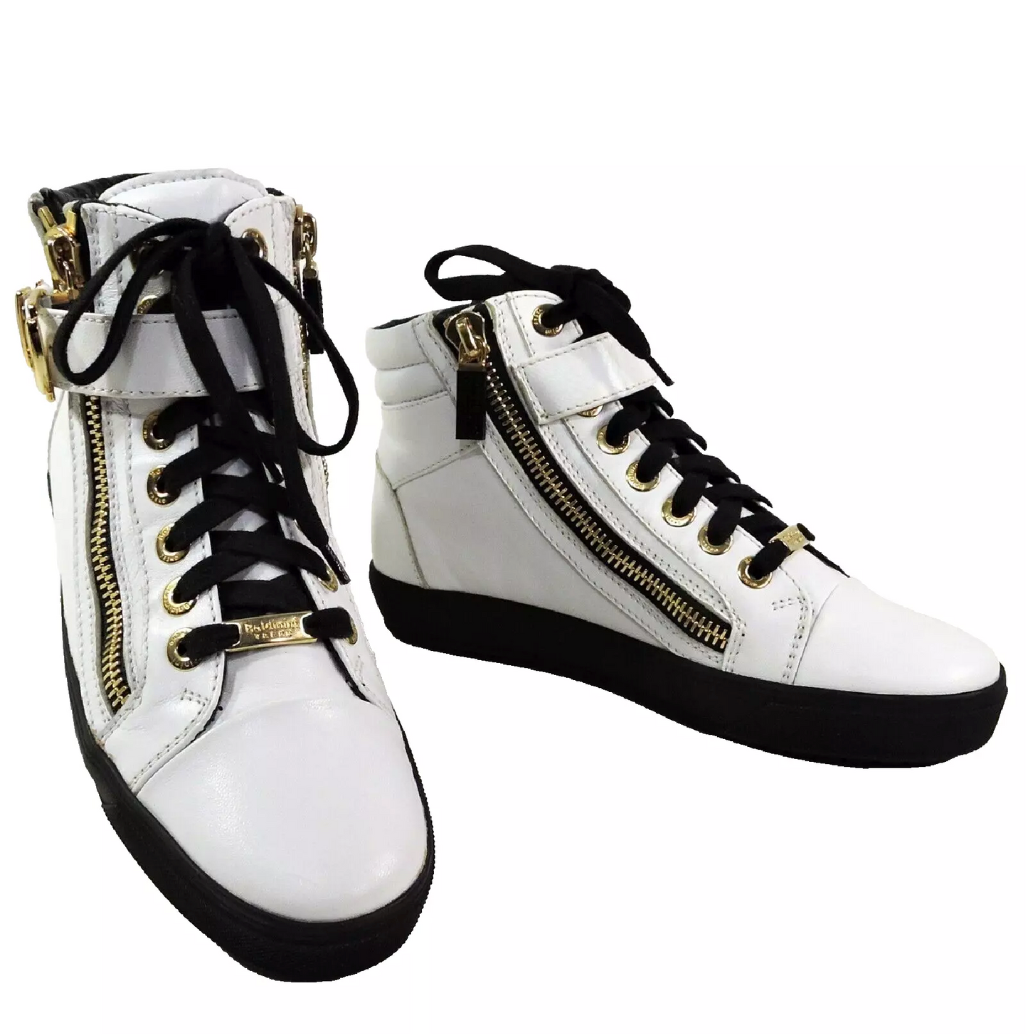 BALDININI 🇮🇹 WOMEN'S WHITE SOFT LEATHER FLAT WINTER FASHION TWO ZIPES BOOTIE