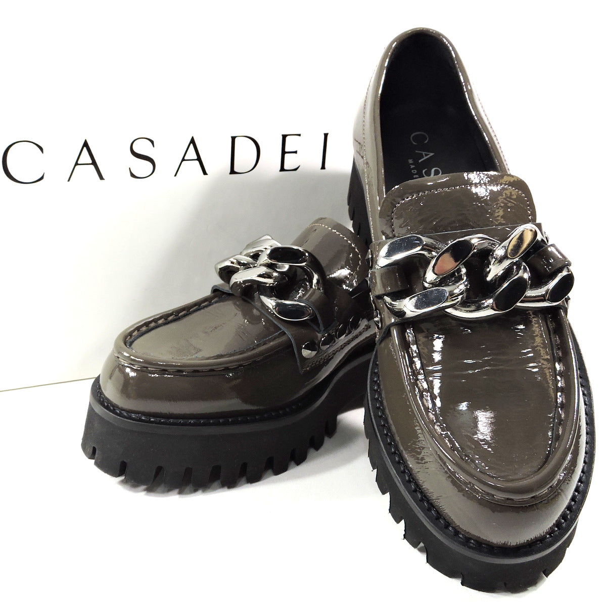 CASADEI 🇮🇹 WOMEN'S BROWN PATENT LEATHER COMFORT FASHION LOAFERS