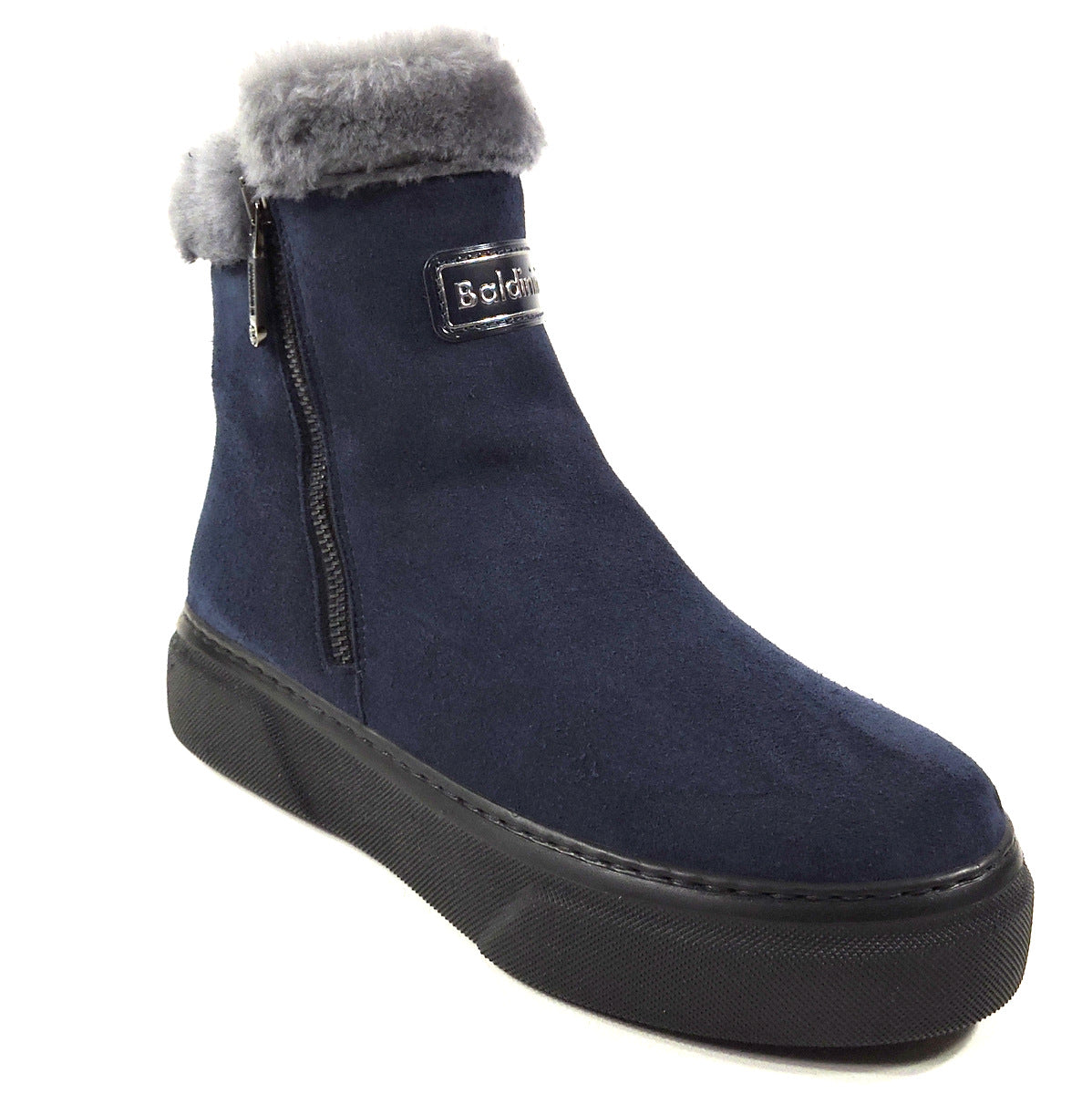 BALDININI 🇮🇹 WOMEN'S BLUE SUEDE WINTER BOOTS WITH REAL FUR INSIDE