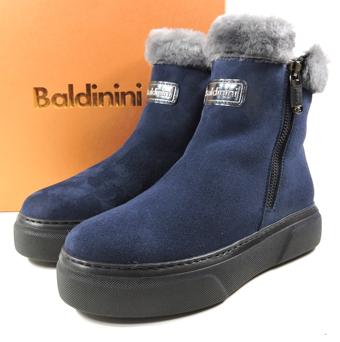 BALDININI 🇮🇹 WOMEN'S BLUE SUEDE WINTER BOOTS WITH REAL FUR INSIDE