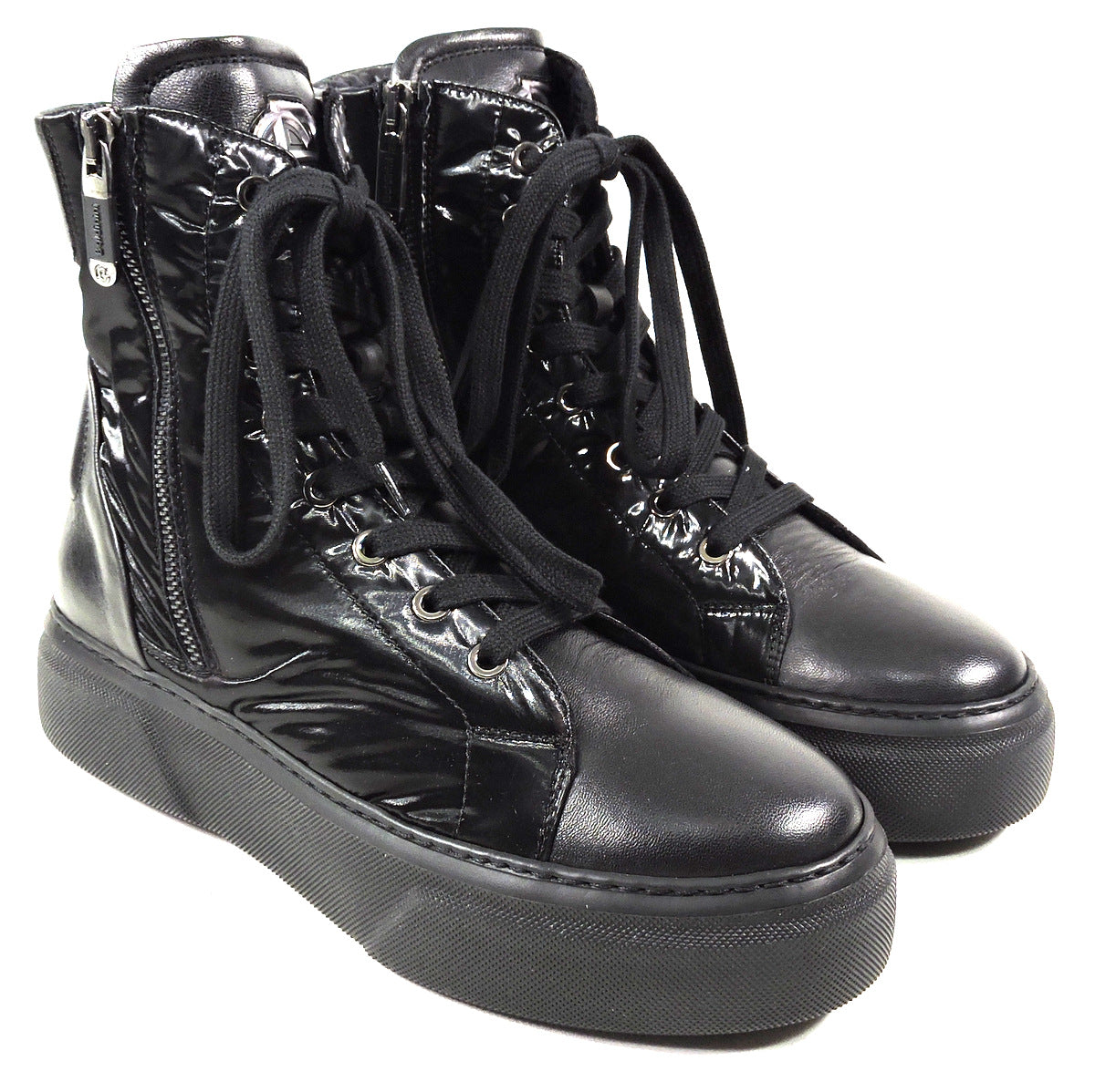 BALDININI 🇮🇹 WOMEN'S BLACK LEATHER & FABRIC WINTER FASHION BOOTIE