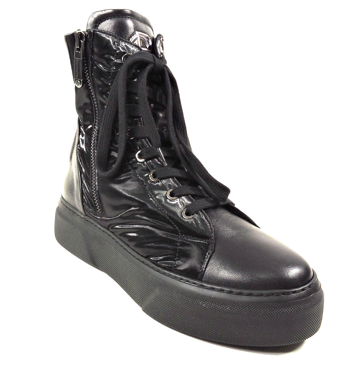 BALDININI 🇮🇹 WOMEN'S BLACK LEATHER & FABRIC WINTER FASHION BOOTIE