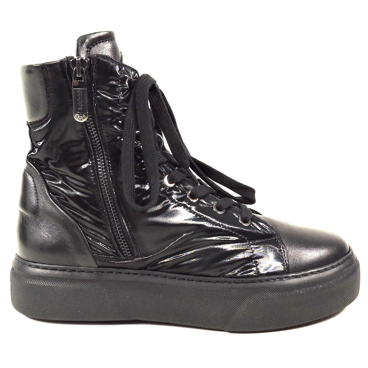 BALDININI 🇮🇹 WOMEN'S BLACK LEATHER & FABRIC WINTER FASHION BOOTIE