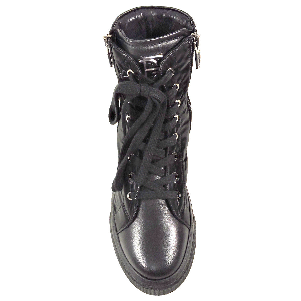BALDININI 🇮🇹 WOMEN'S BLACK LEATHER & FABRIC WINTER FASHION BOOTIE