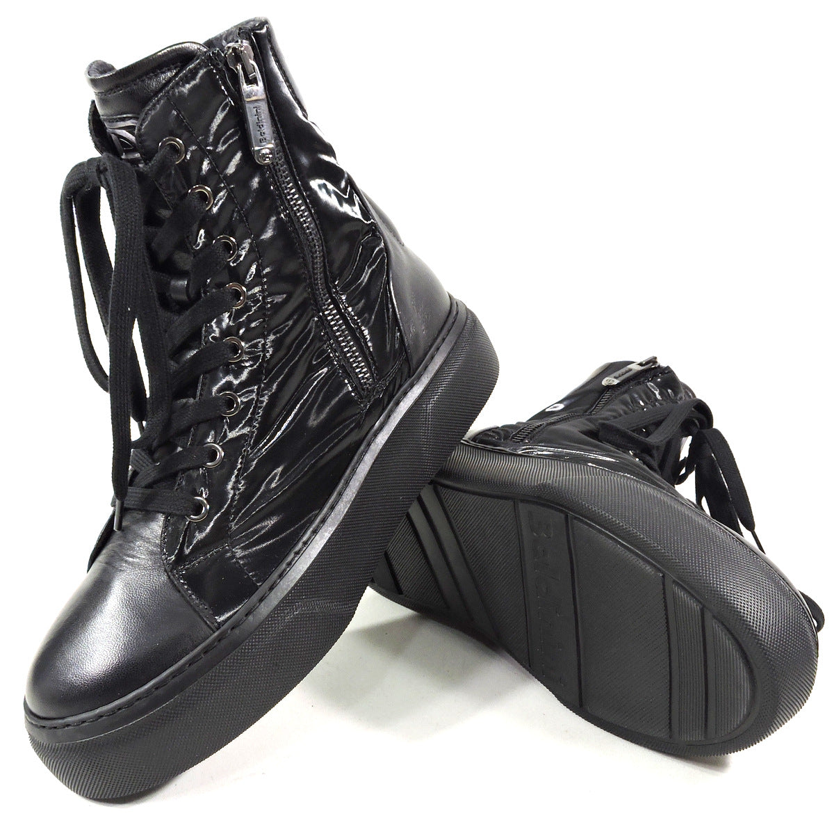 BALDININI 🇮🇹 WOMEN'S BLACK LEATHER & FABRIC WINTER FASHION BOOTIE