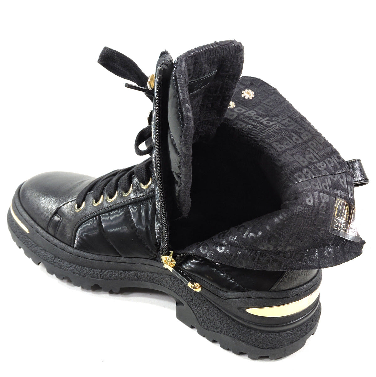 BALDININI 🇮🇹 WOMEN'S BLACK LEATHER & FABRIC WINTER FASHION BOOTIE