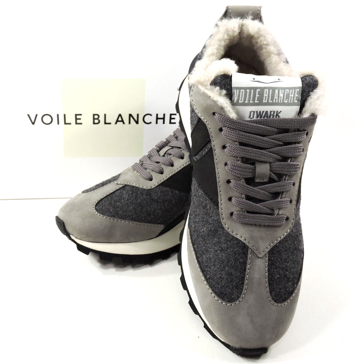 VOILE BLANCHE 🇮🇹 WOMEN'S GREY LEATHER & WOOL COMFORT WINTER SNEAKERS