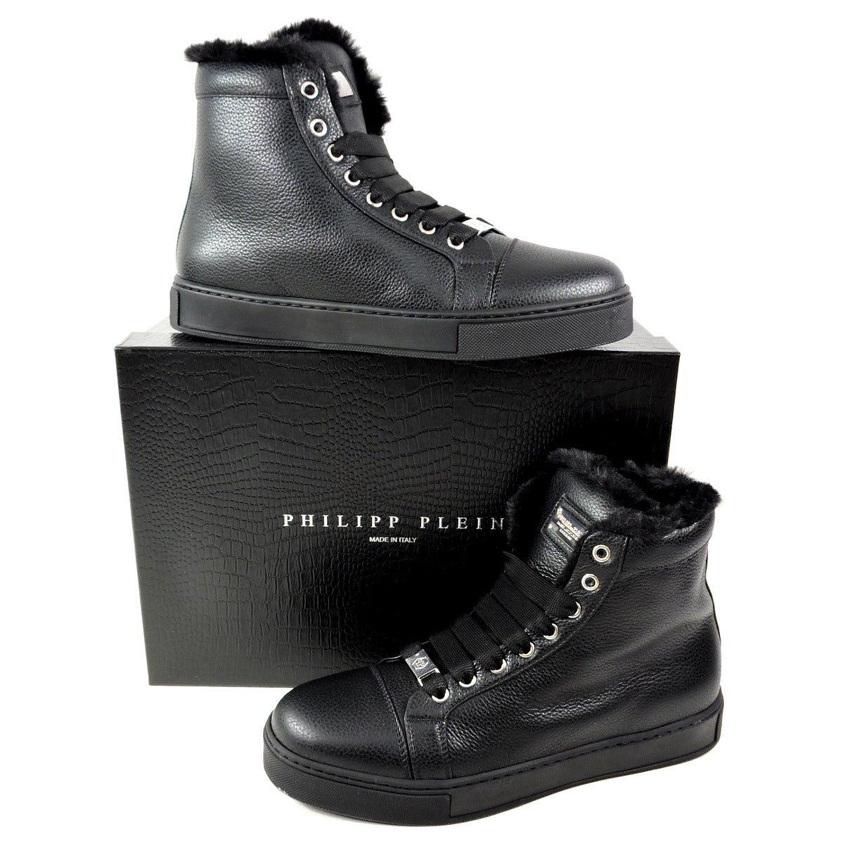 PHILIPP PLEIN 🇮🇹 MEN'S BLACK SOFT LETHER WINTER COMFORT BOOTS BOUTIQUE