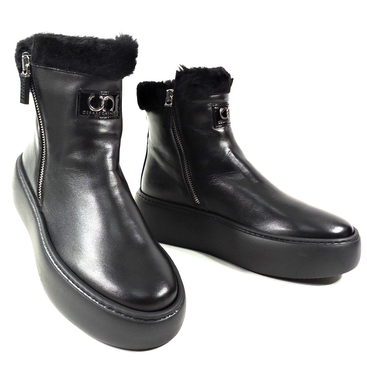 CASADEI 🇮🇹 WOMEN'S BLACK SOFT LEATHER WINTER ANKLE BOOTIE
