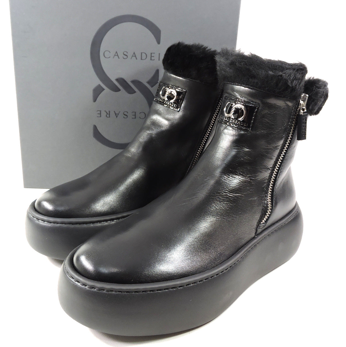 CASADEI 🇮🇹 WOMEN'S BLACK SOFT LEATHER WINTER ANKLE BOOTIE