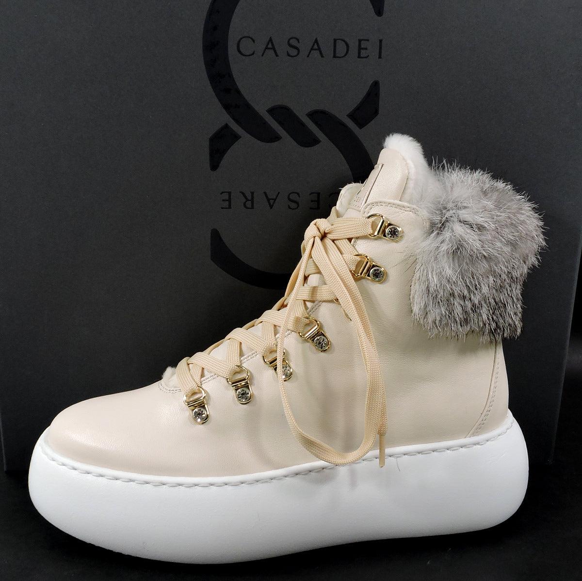 CASADEI 🇮🇹 WOMEN'S BEIGE SOFT LEATHER WINTER FASHION BOOTIE