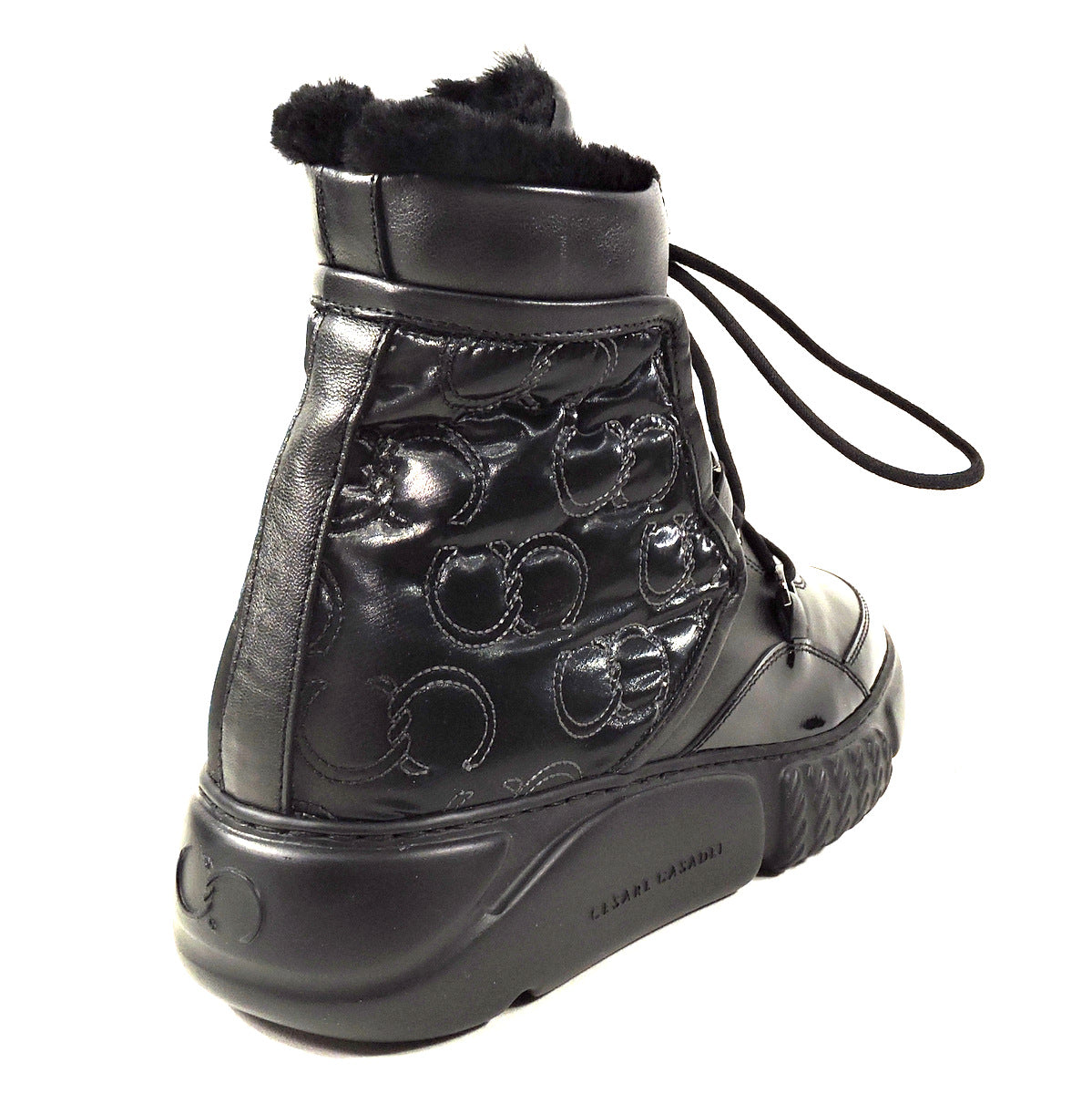 CASADEI 🇮🇹 WOMEN'S BLACK LEATHER & FABRIC WINTER SPORT BOOTIE