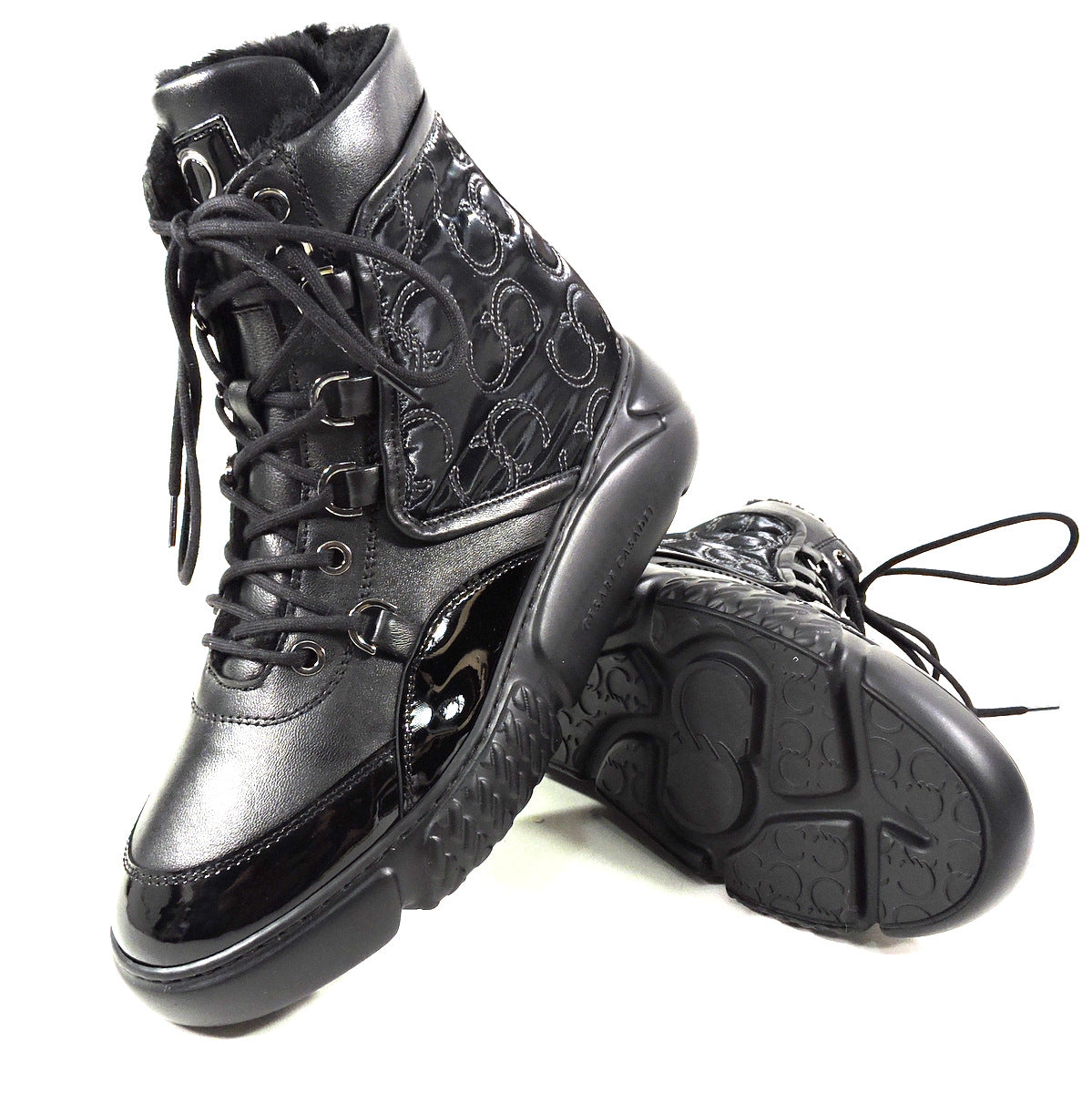 CASADEI 🇮🇹 WOMEN'S BLACK LEATHER & FABRIC WINTER SPORT BOOTIE
