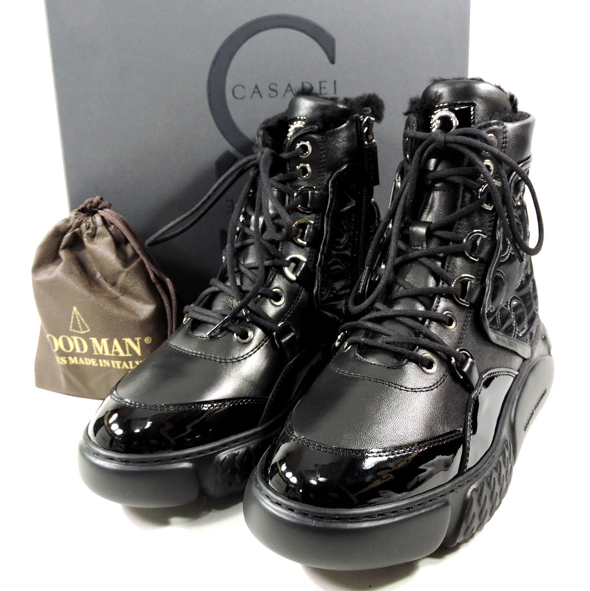 CASADEI 🇮🇹 WOMEN'S BLACK LEATHER & FABRIC WINTER SPORT BOOTIE