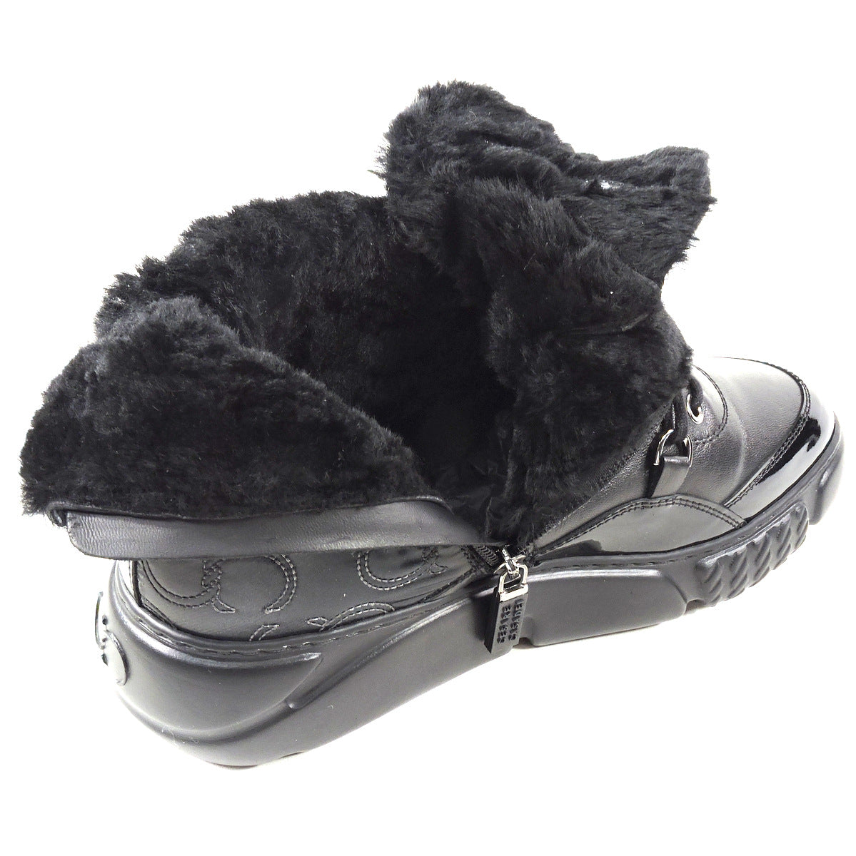 CASADEI 🇮🇹 WOMEN'S BLACK LEATHER & FABRIC WINTER SPORT BOOTIE