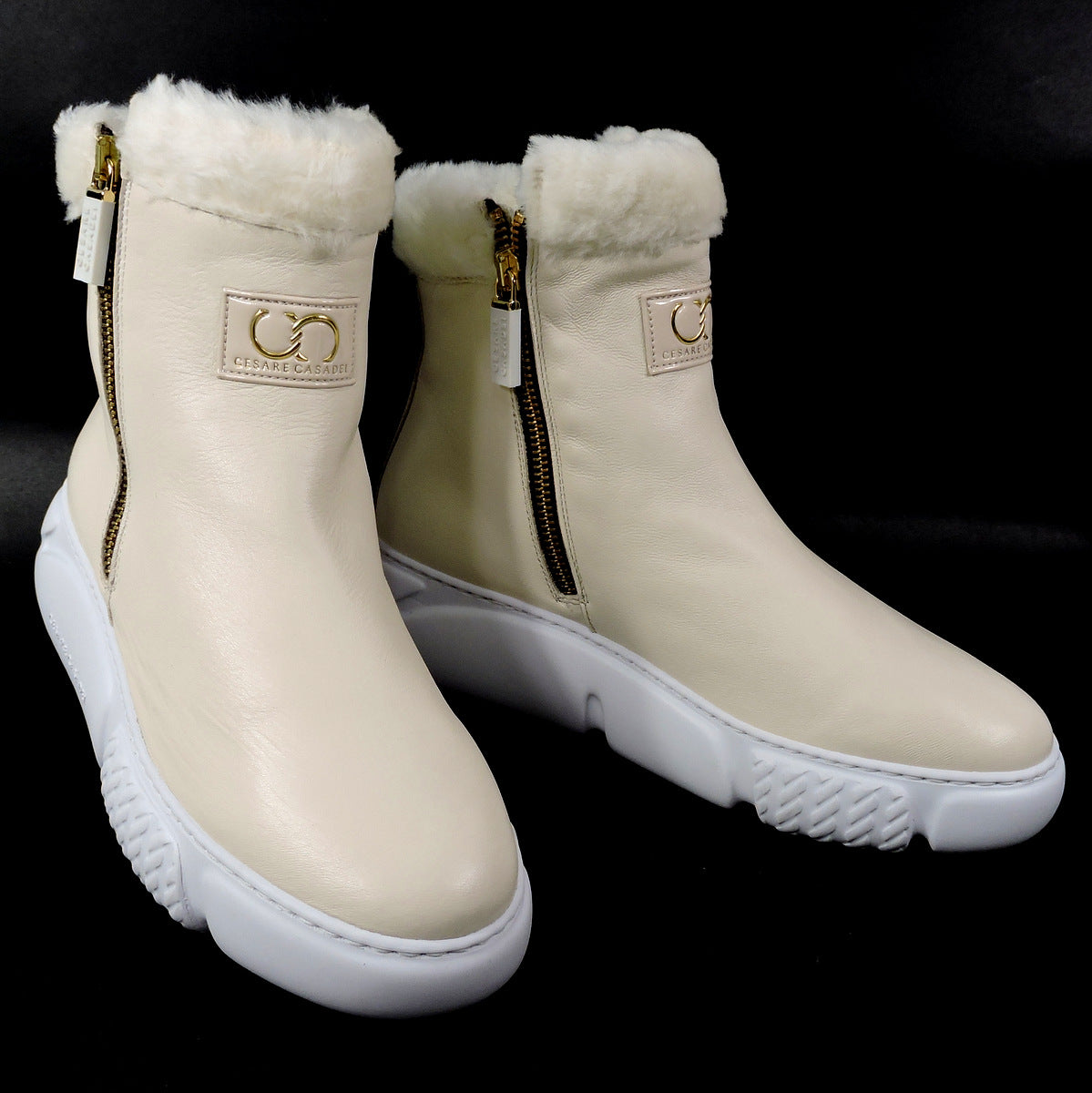 CASADEI 🇮🇹 WOMEN'S CREAM SOFT LEATHER WINTER MONTONE FUR COMFORT BOOTIE