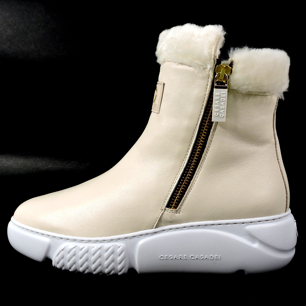 CASADEI 🇮🇹 WOMEN'S CREAM SOFT LEATHER WINTER MONTONE FUR COMFORT BOOTIE
