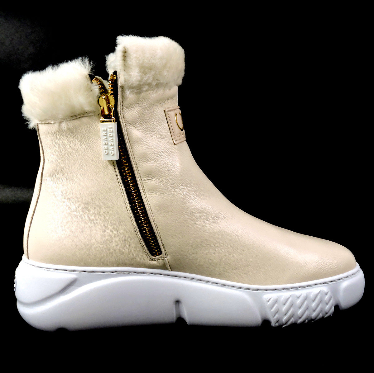 CASADEI 🇮🇹 WOMEN'S CREAM SOFT LEATHER WINTER MONTONE FUR COMFORT BOOTIE
