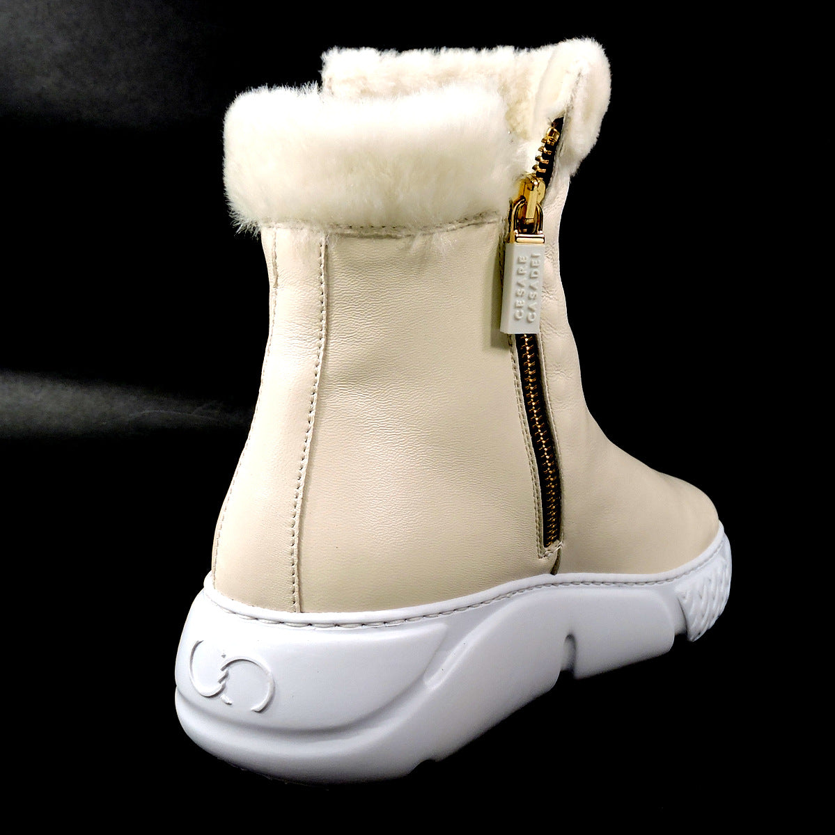 CASADEI 🇮🇹 WOMEN'S CREAM SOFT LEATHER WINTER MONTONE FUR COMFORT BOOTIE