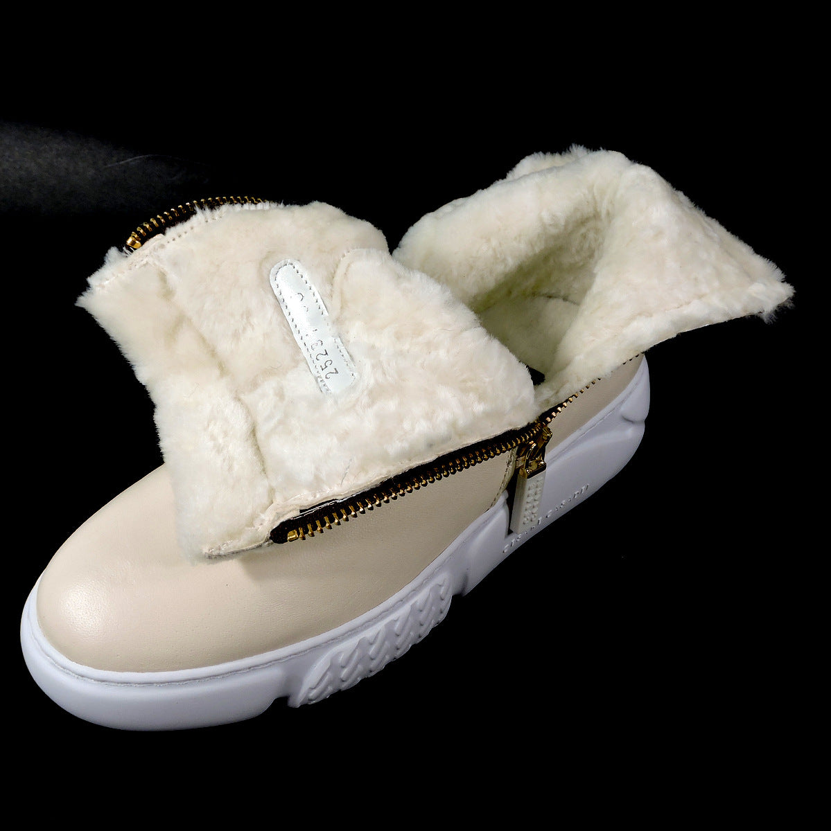 CASADEI 🇮🇹 WOMEN'S CREAM SOFT LEATHER WINTER MONTONE FUR COMFORT BOOTIE