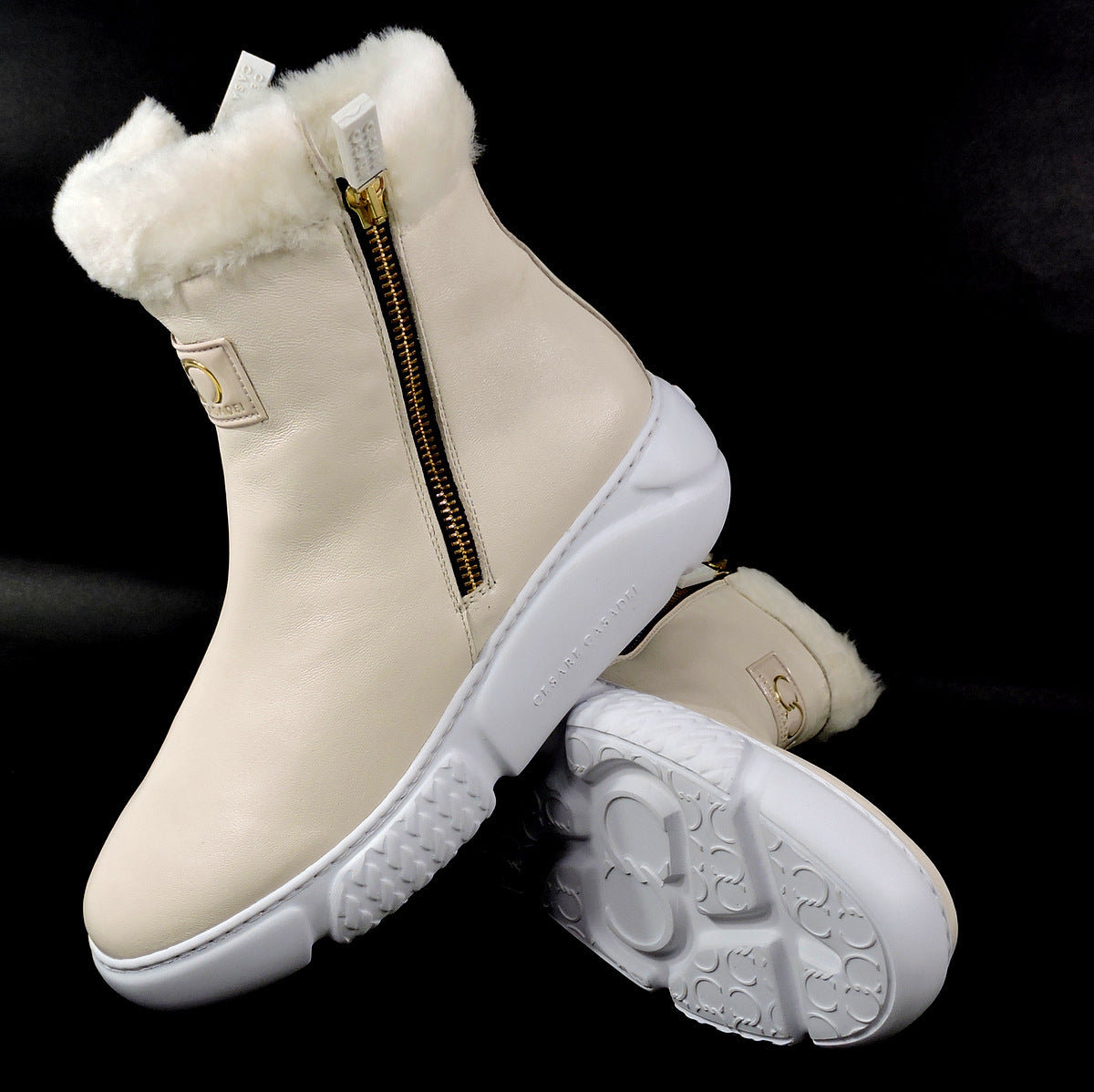 CASADEI 🇮🇹 WOMEN'S CREAM SOFT LEATHER WINTER MONTONE FUR COMFORT BOOTIE