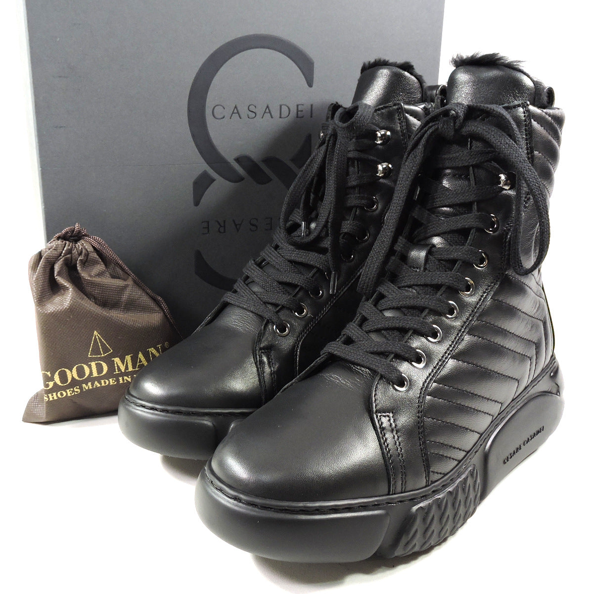 CASADEI 🇮🇹 WOMEN'S BLACK SOFT LEATHER MONTONE FUR WINTER BOOTIE