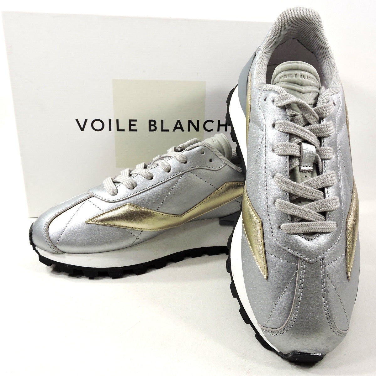 VOILE BLANCHE 🇮🇹 WOMEN'S SILVER LEATHER FASHION COMFORT SNEAKERS