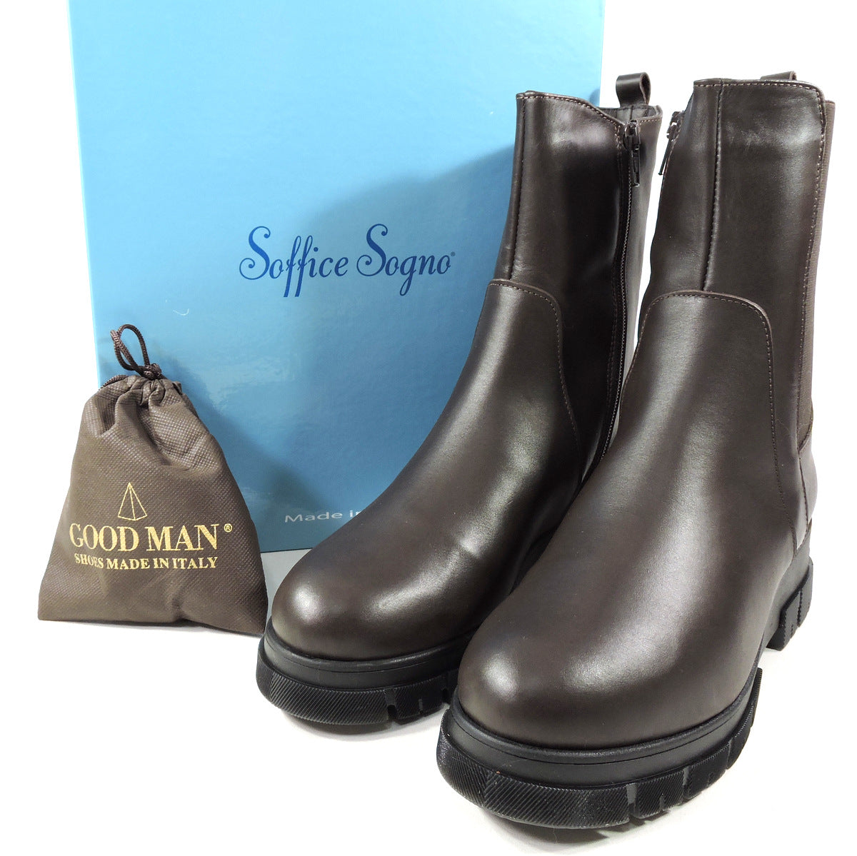 SOFFICE SOGNO ๐ฎ๐น WOMEN'S BROWN SOFT LEATHER WINTER FUR BOOTIE