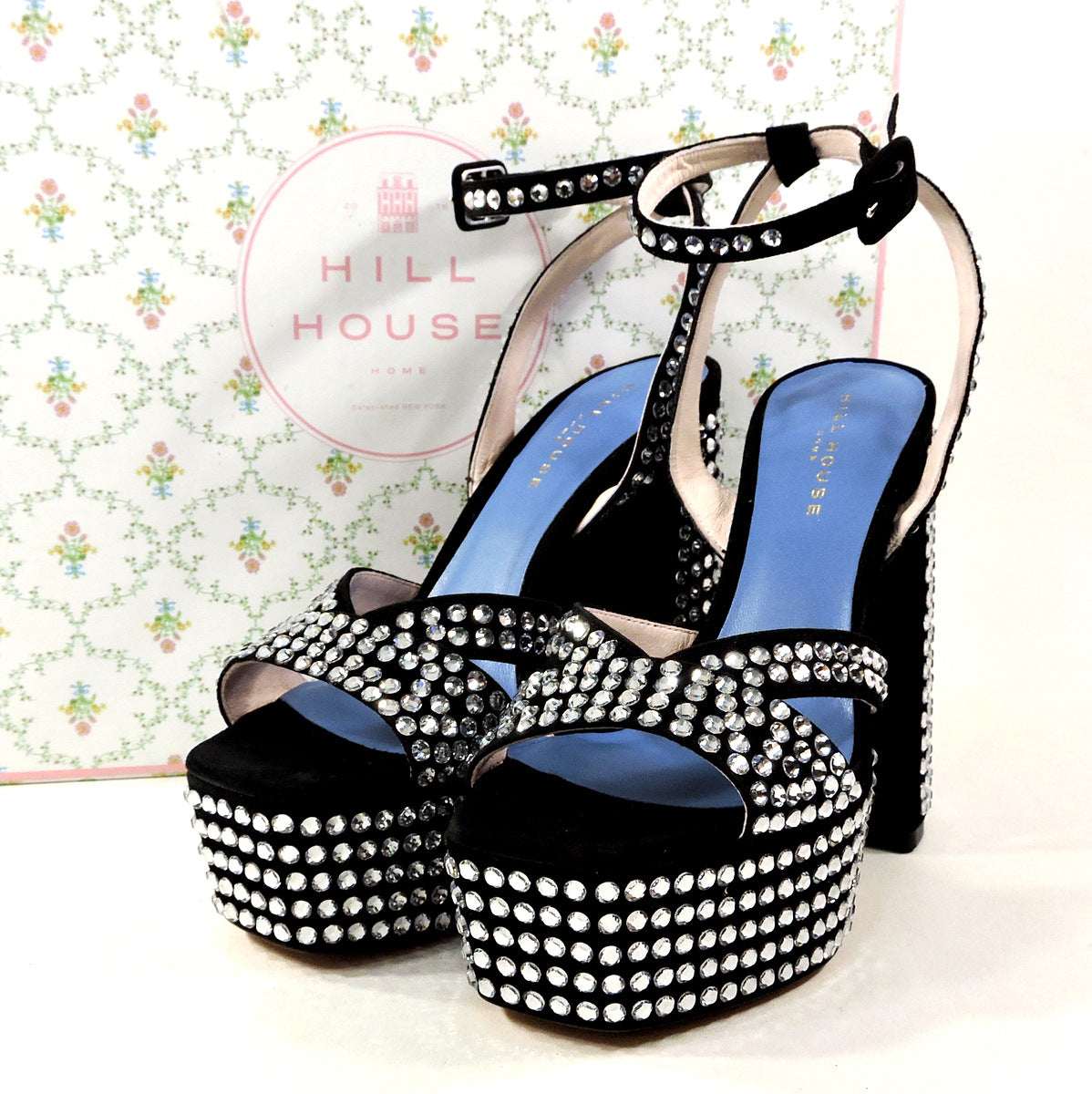 HILL HOUSE 🇮🇹 WOMEN'S BLACK SUEDE PLATFORM PARTY SANDALS