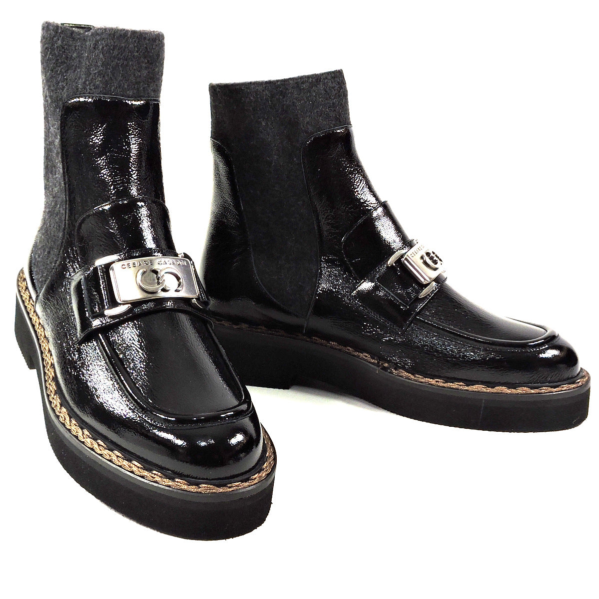 CASADEI 🇮🇹 WOMEN'S BLACK PATENT LEATHER WINTER FASHION BOOTIE