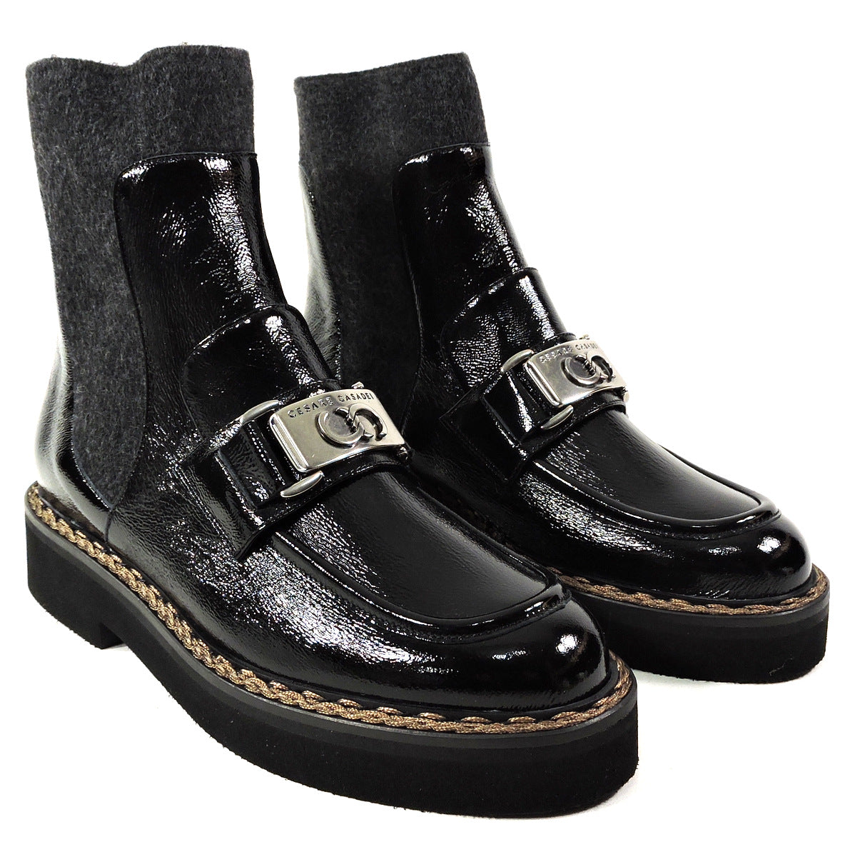 CASADEI 🇮🇹 WOMEN'S BLACK PATENT LEATHER WINTER FASHION BOOTIE