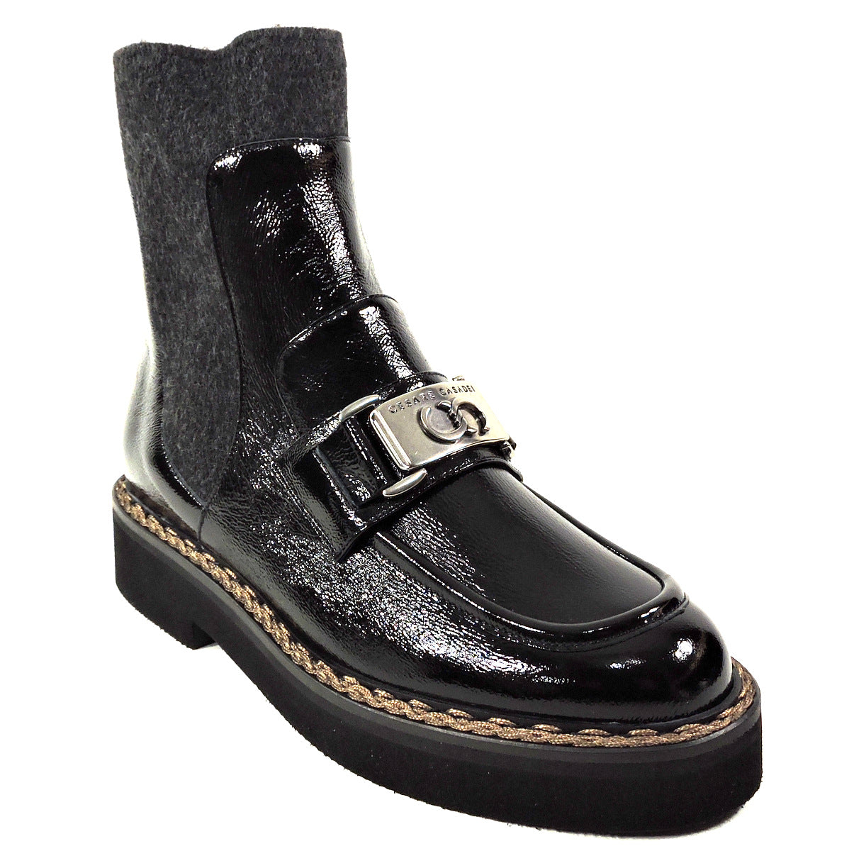 CASADEI 🇮🇹 WOMEN'S BLACK PATENT LEATHER WINTER FASHION BOOTIE