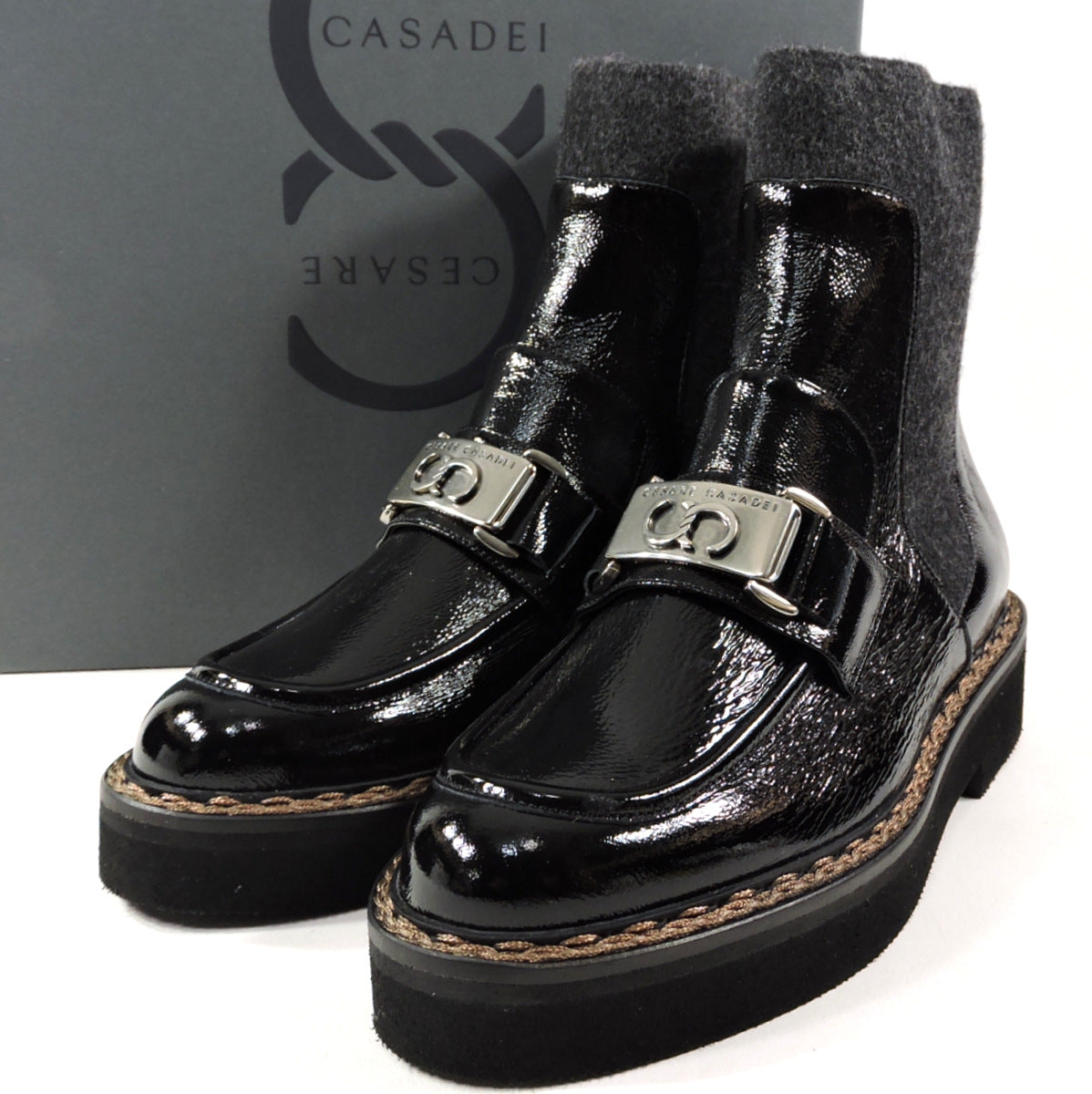 CASADEI 🇮🇹 WOMEN'S BLACK PATENT LEATHER WINTER FASHION BOOTIE