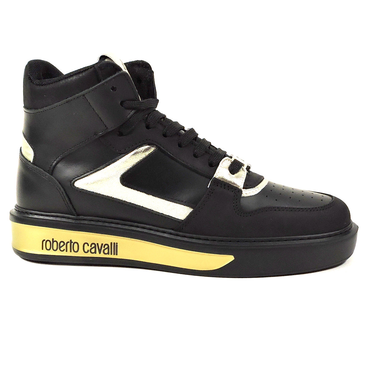 ROBERTO CAVALLI 🇮🇹 WOMEN'S BLACK LEATHER & SUEDE HI-TOP FASHION COMFORT SNEAKERS