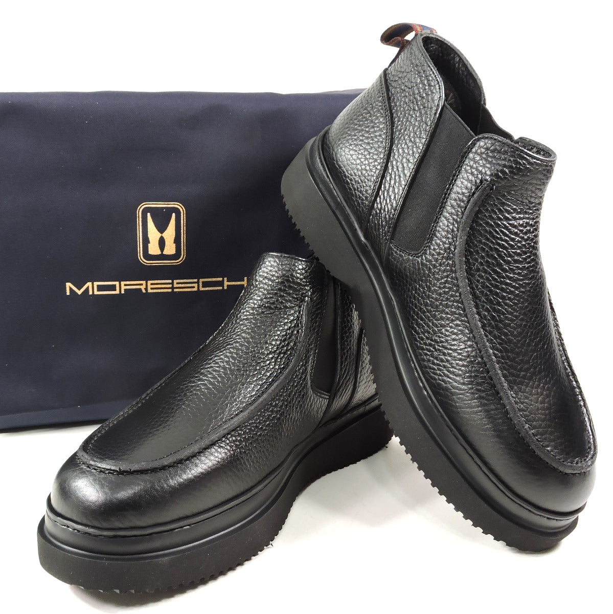 MORESCHI š®š¹ MEN'S BLACK SOFT LEATHER WINTER MONTONE BOOTS