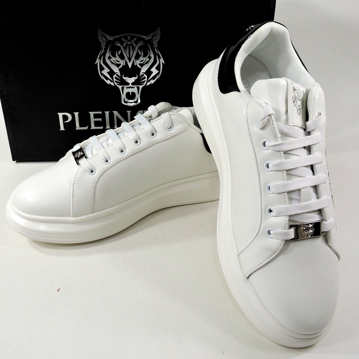 PLEIN SPORT 🇮🇹 MEN'S WHITE LEATHER COMFORT SNEAKERS