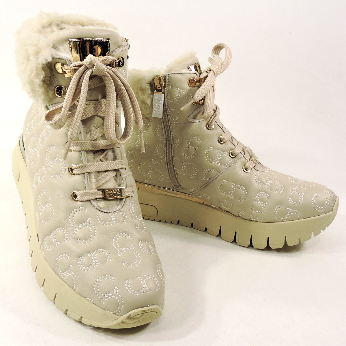 CASADEI 🇮🇹 WOMEN'S BEIGE SOFT LEATHER MERINO FUR INSIDE WINTER BOOTIE