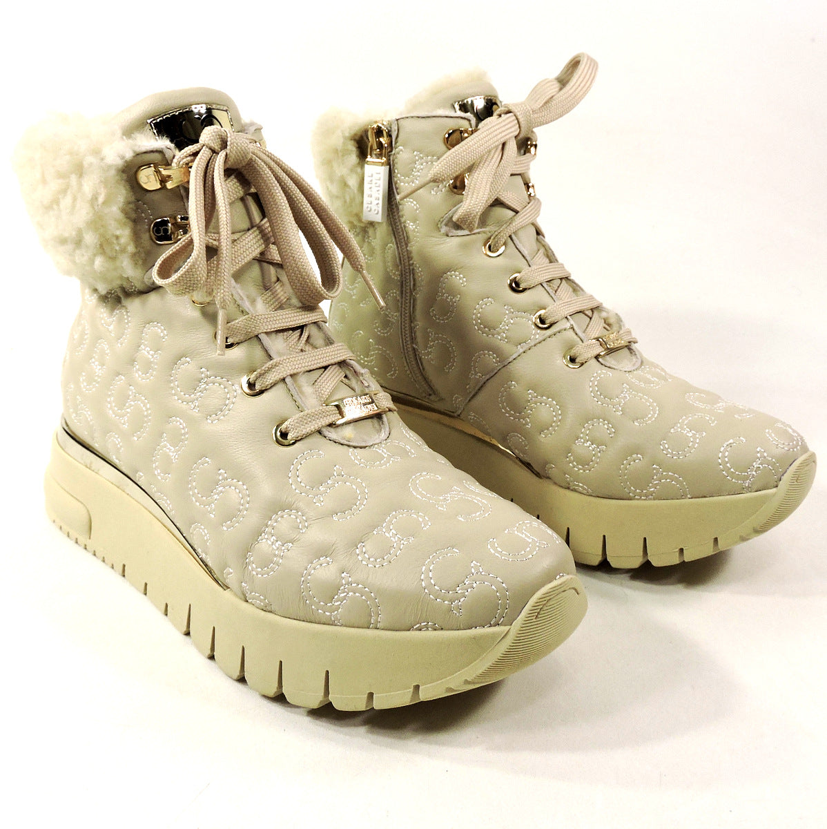 CASADEI 🇮🇹 WOMEN'S BEIGE SOFT LEATHER MERINO FUR INSIDE WINTER BOOTIE