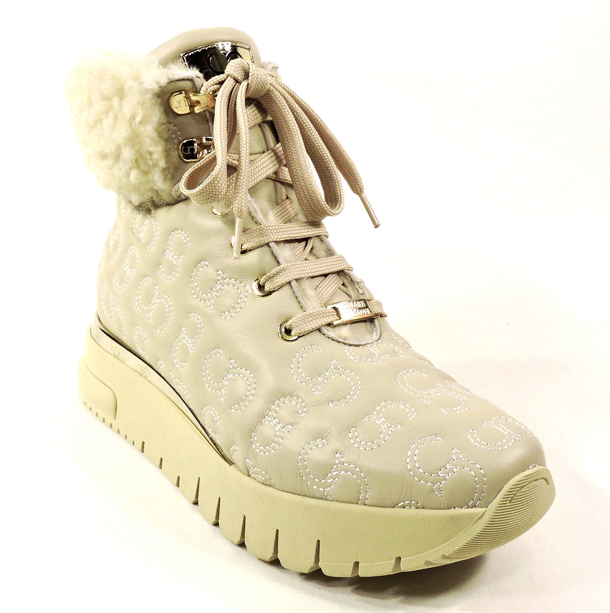 CASADEI 🇮🇹 WOMEN'S BEIGE SOFT LEATHER MERINO FUR INSIDE WINTER BOOTIE